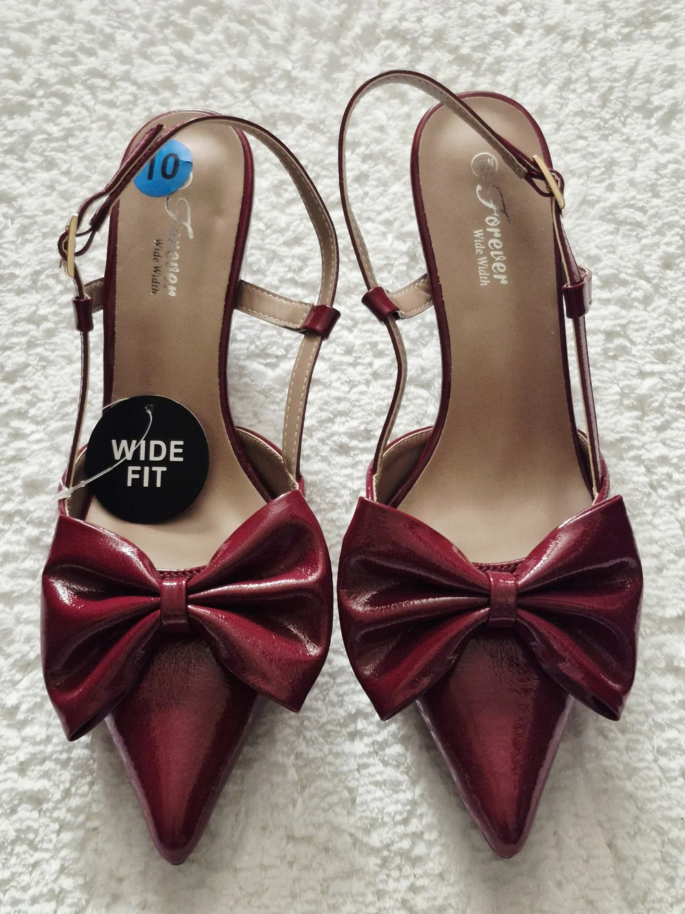 Burgundy Bow Pointed Toe Slingback Heels